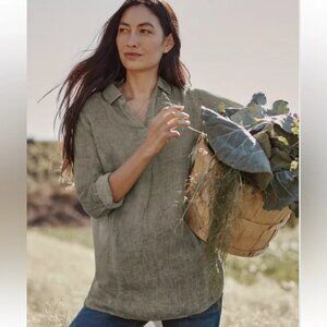 J. Jill Love Linen shirt women XL gray tunic split neck curved hem lagenlook